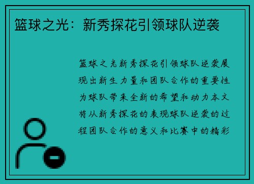 篮球之光：新秀探花引领球队逆袭
